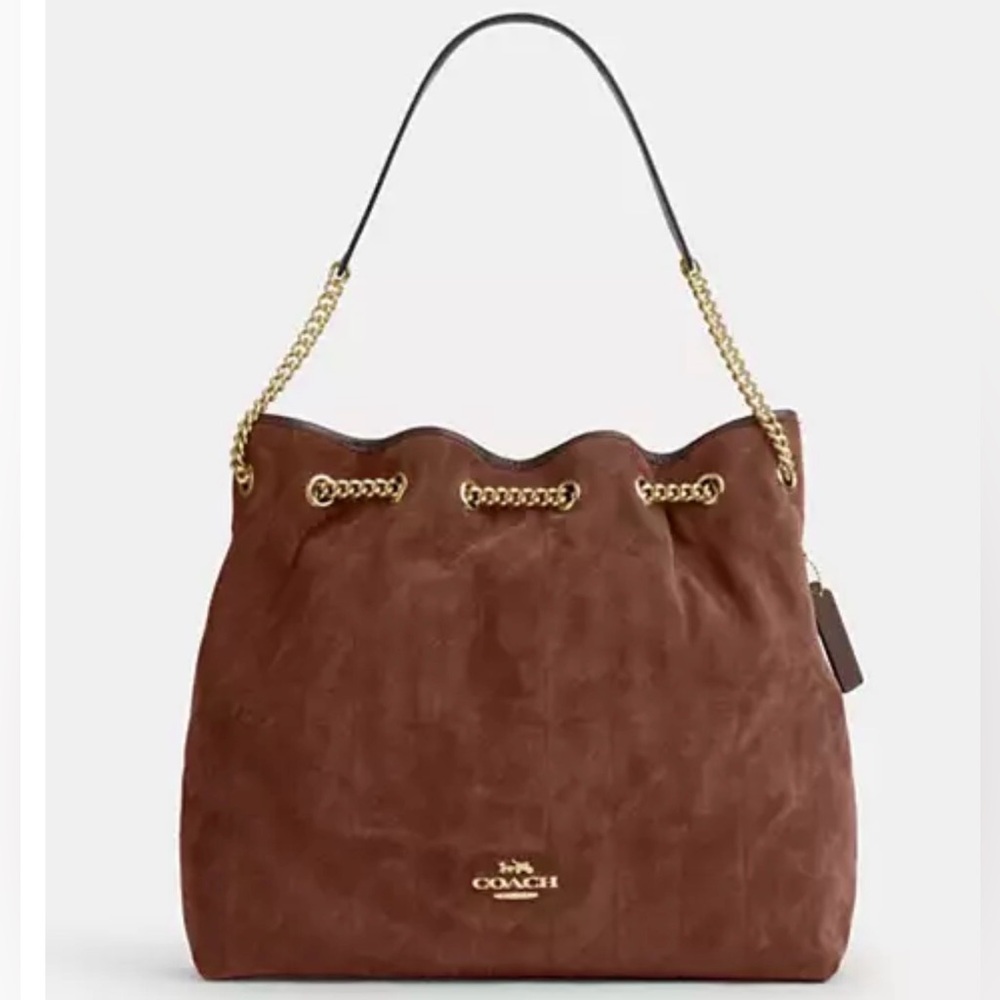 🤎Coach NWT Vintage Brown Suede Evelyn Large Shoulder Bag With Quilting /Gold